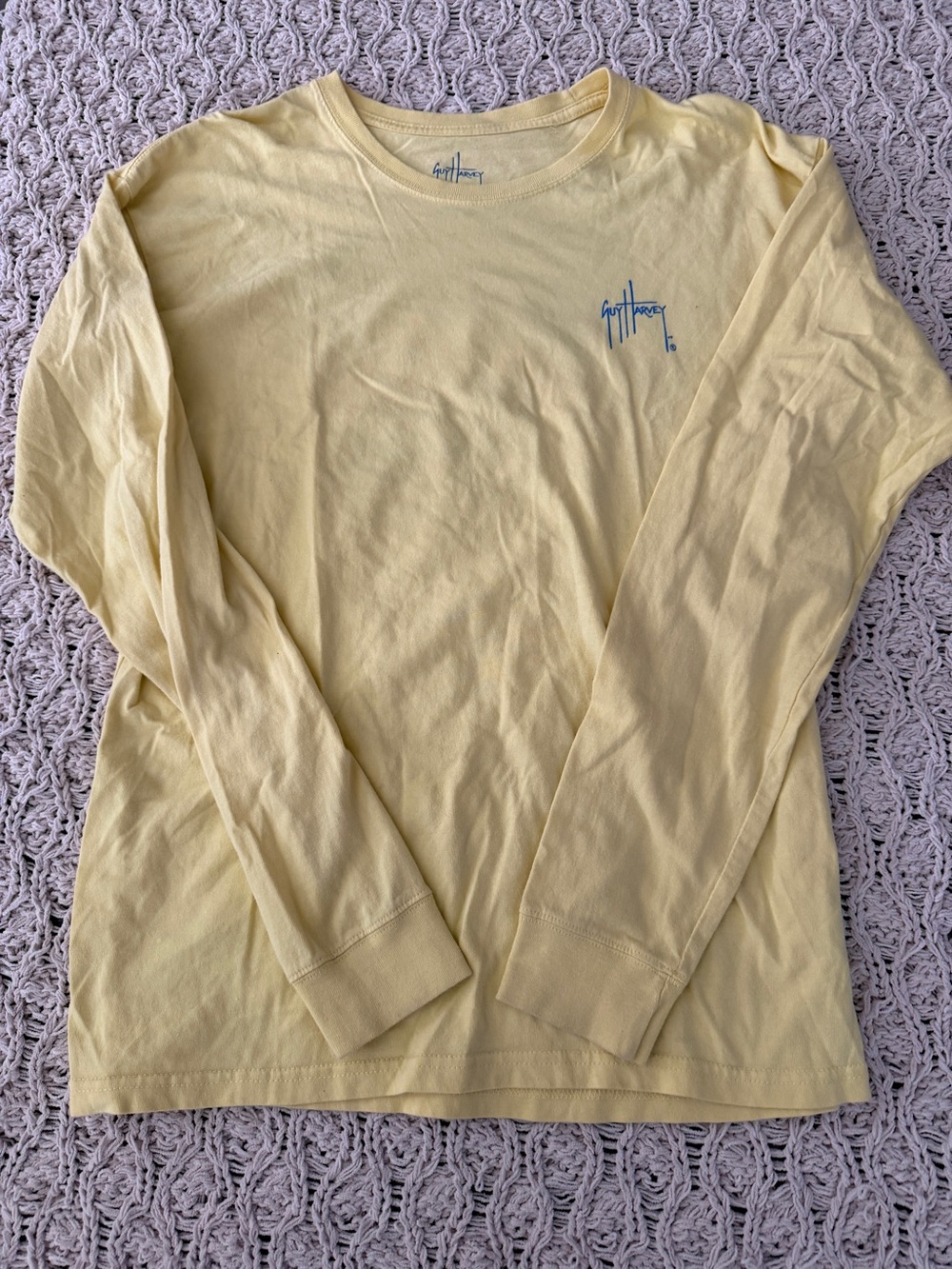 Guy Harvey Pale Yellow Long Sleeve T-Shirt with Blue Logo